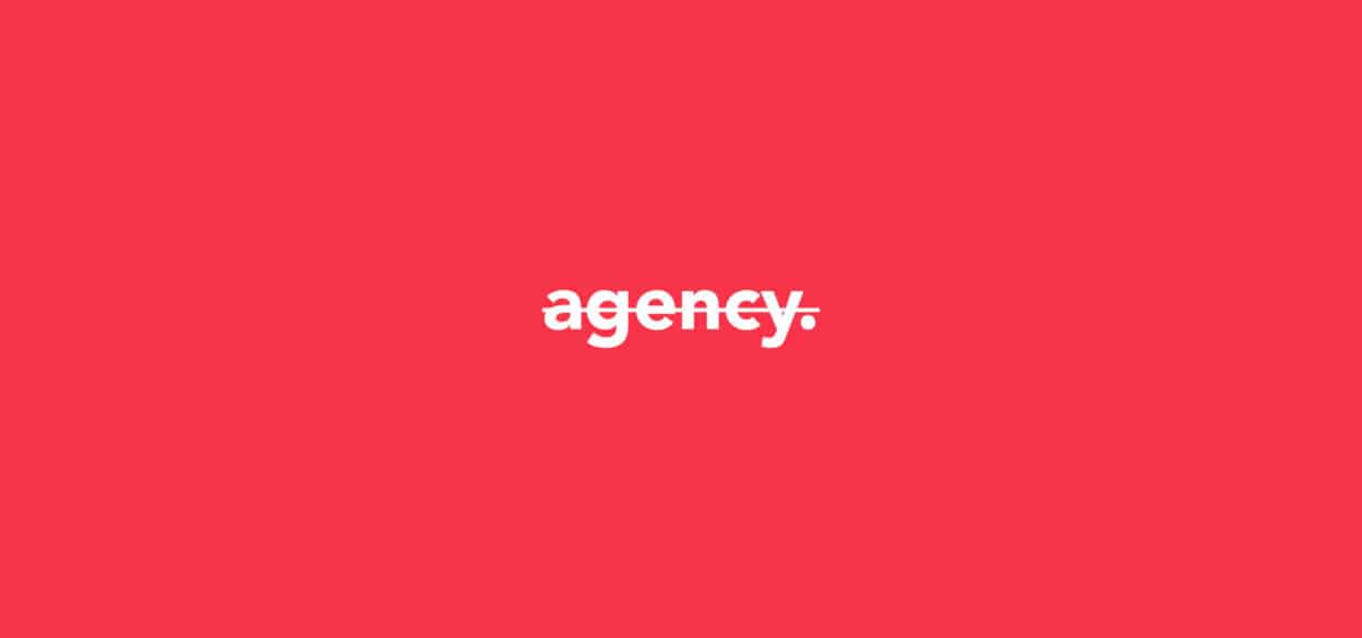 White text "agency." is centered on a vibrant red background. The text appears slightly blurred, giving a modern, dynamic feel.